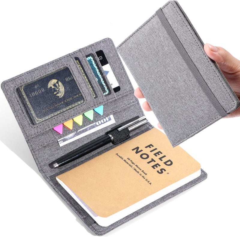 Plinyvel Notebook Cover for Field Notes 3.5"x5.5" - Waterproof Organizer with Pen Loop Holder and Card Slots, Travel Journal Accessories, Fits 3.5x5.5 Inch Pocket Notebooks (Gray) - Image 1